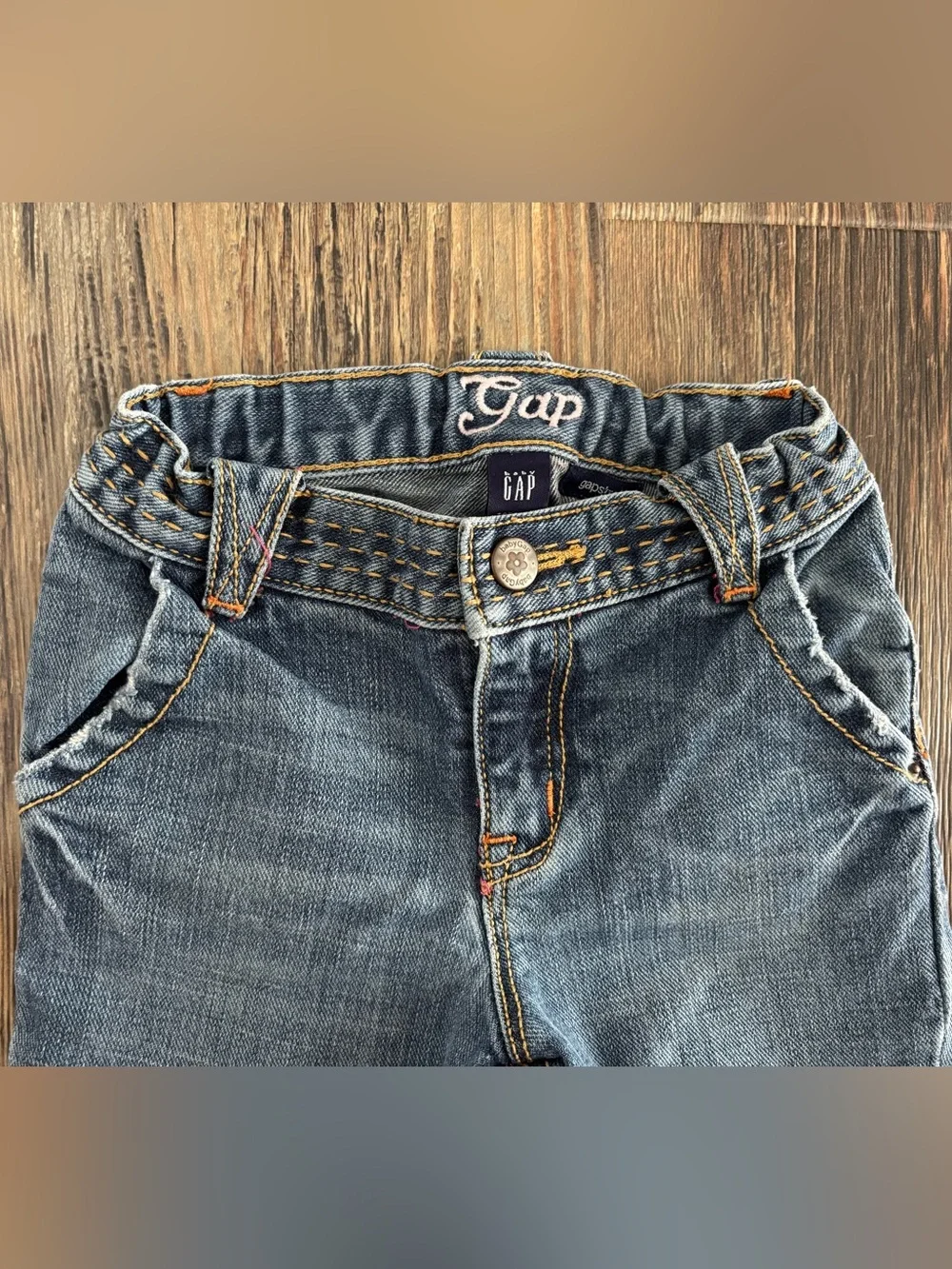 Y2K Baby Gap Denim Stretch Jeans 3T Blue Pink Stitch “Gap 1969” Embroidered ‘06